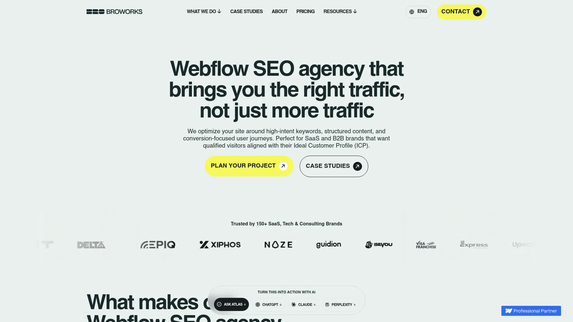 Broworks Webflow SEO service page screenshot