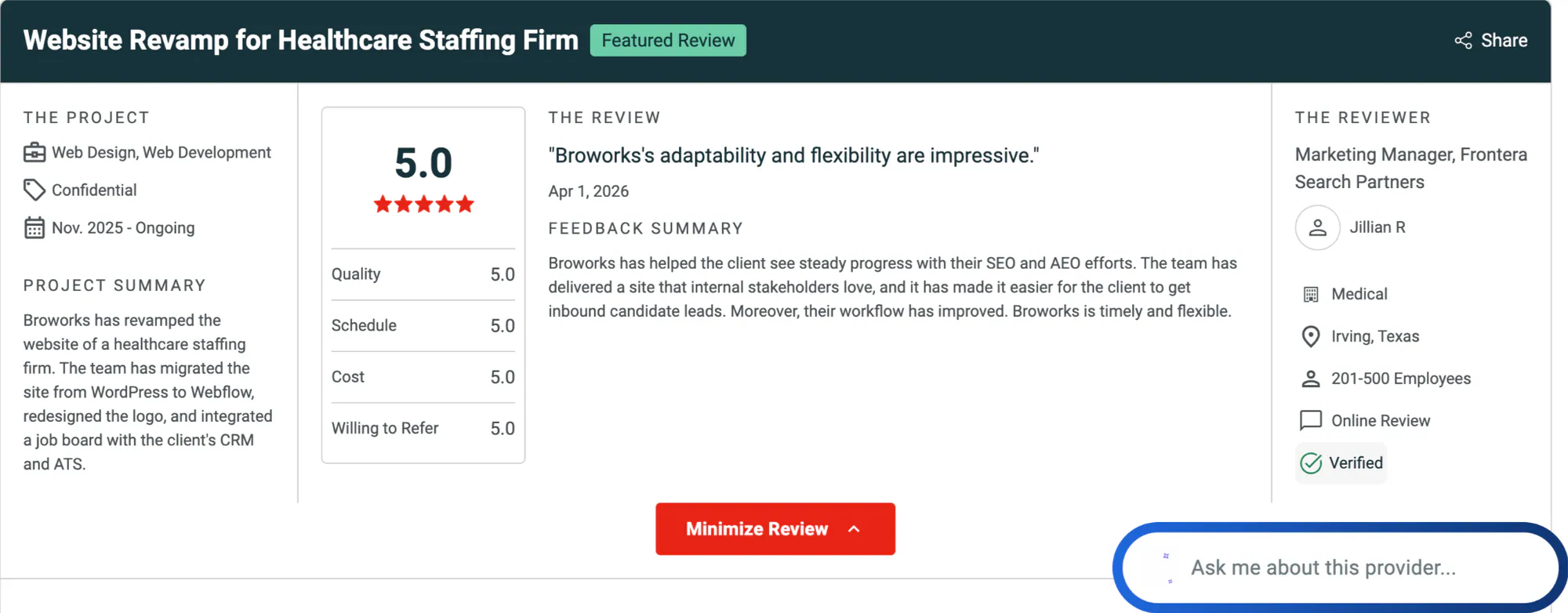 Broworks Clutch Webflow review screenshot
