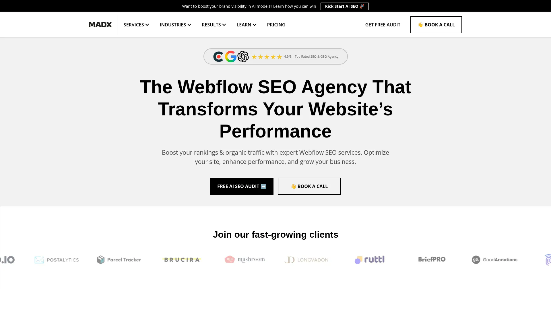 MADX Digital Webflow SEO service page screenshot